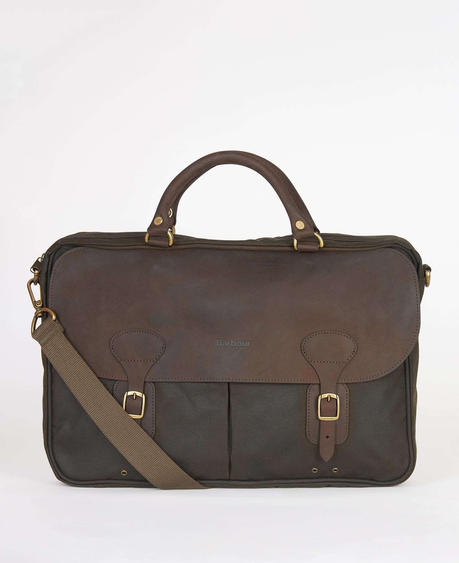 Barbour <br> Barbour Wax Leather Briefcase Olive - Image 3