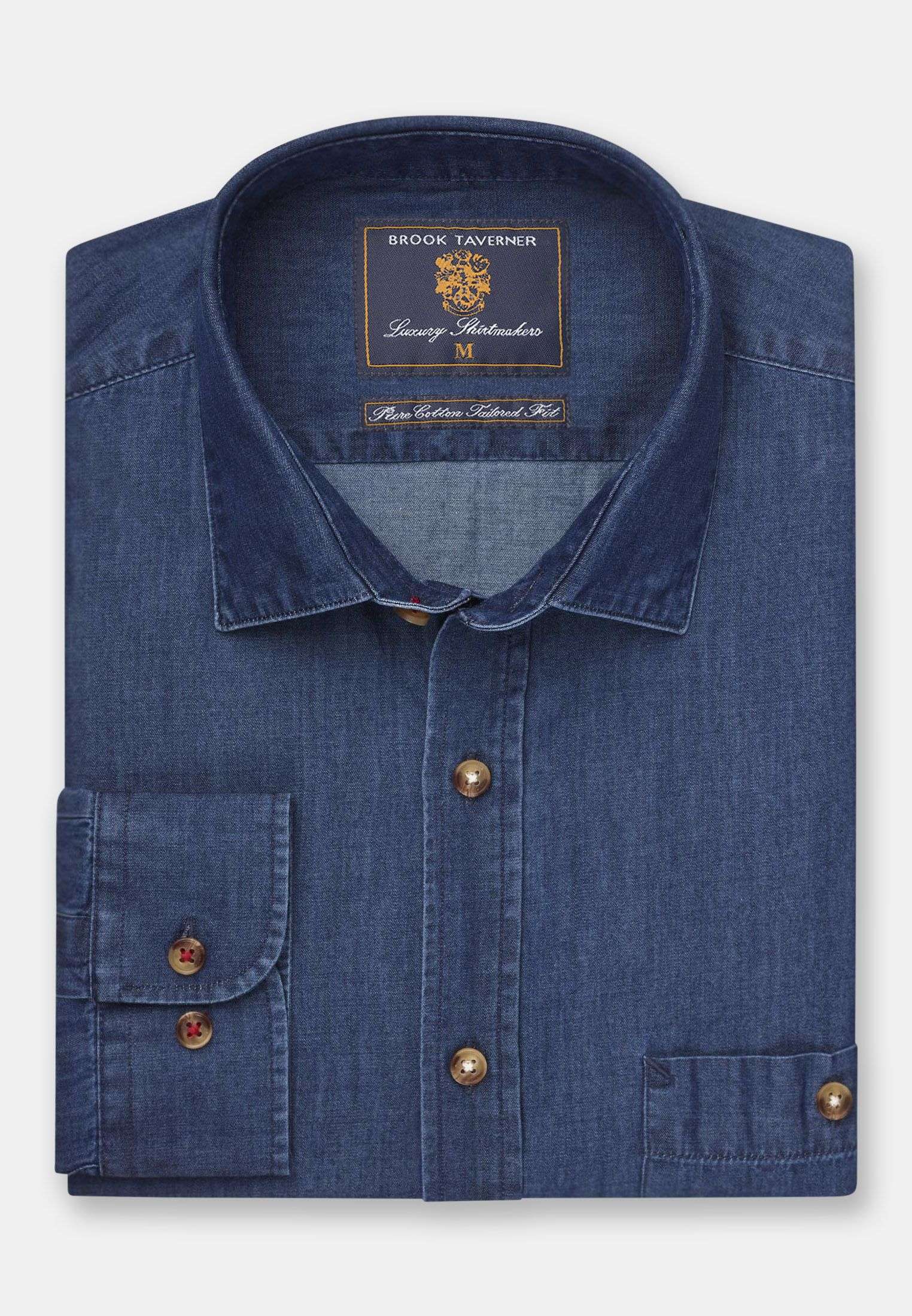Brook Taverner <br> Chambray Cotton Shirt Navy