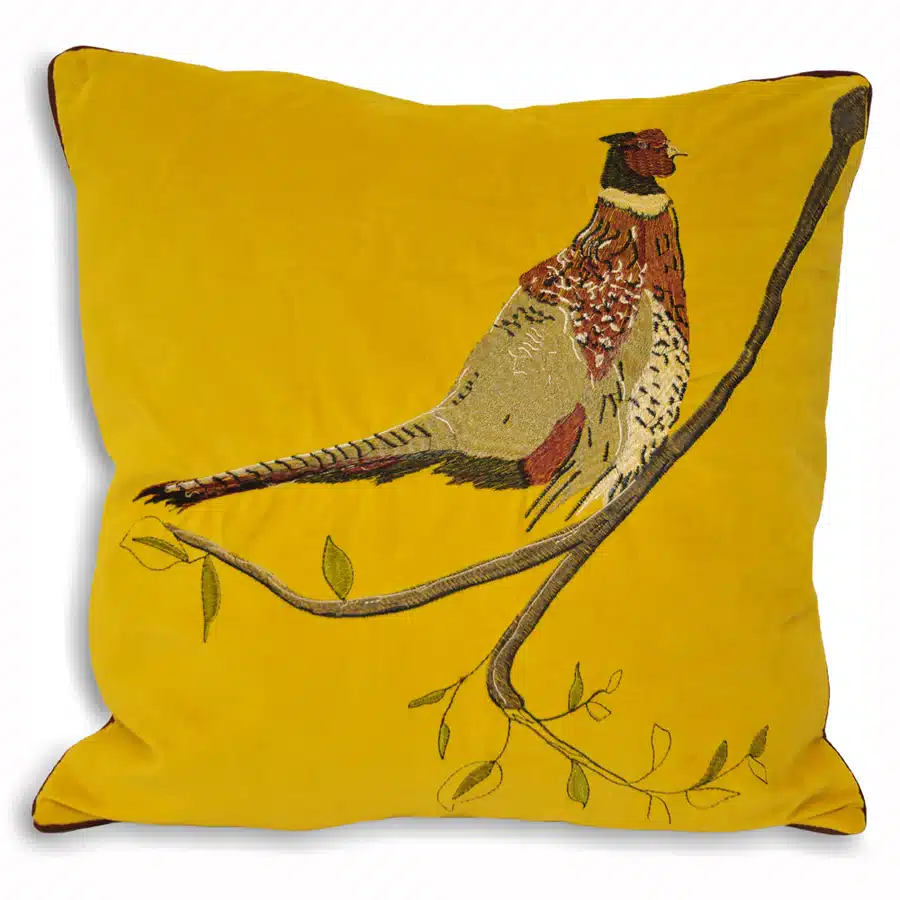 Pheasant pillow case Mustard (Red back)