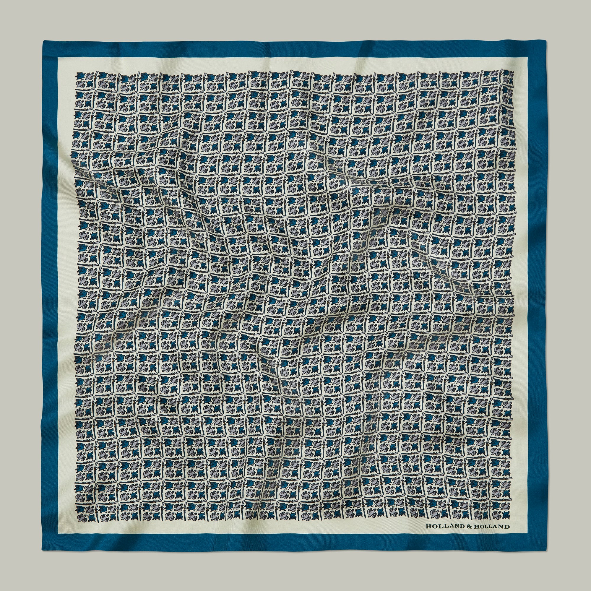 H&H <br> Harrow Silk Pocket Square Heritage Bird Monogram - Azure