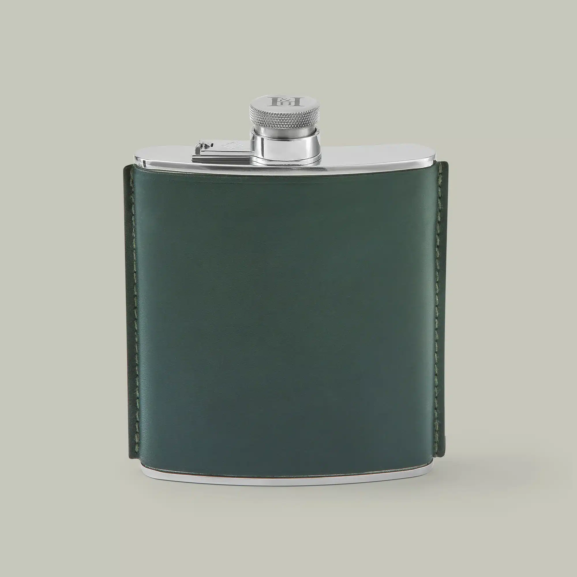 H&H <br> Leather Covered 6oz Steel Hip Flask - Image 5