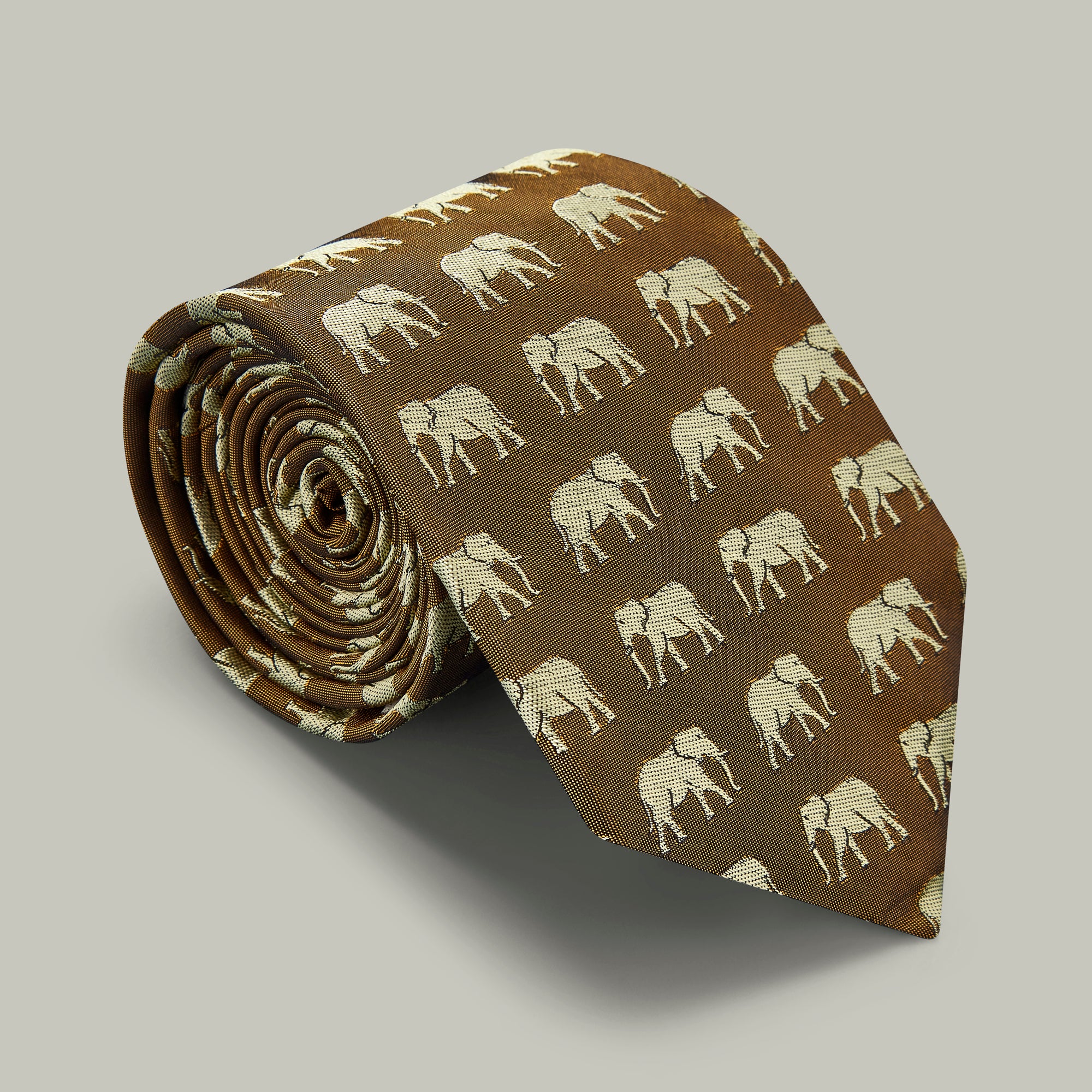 H&H <br> Harrow Silk Woven Tie - Elephant - Gold