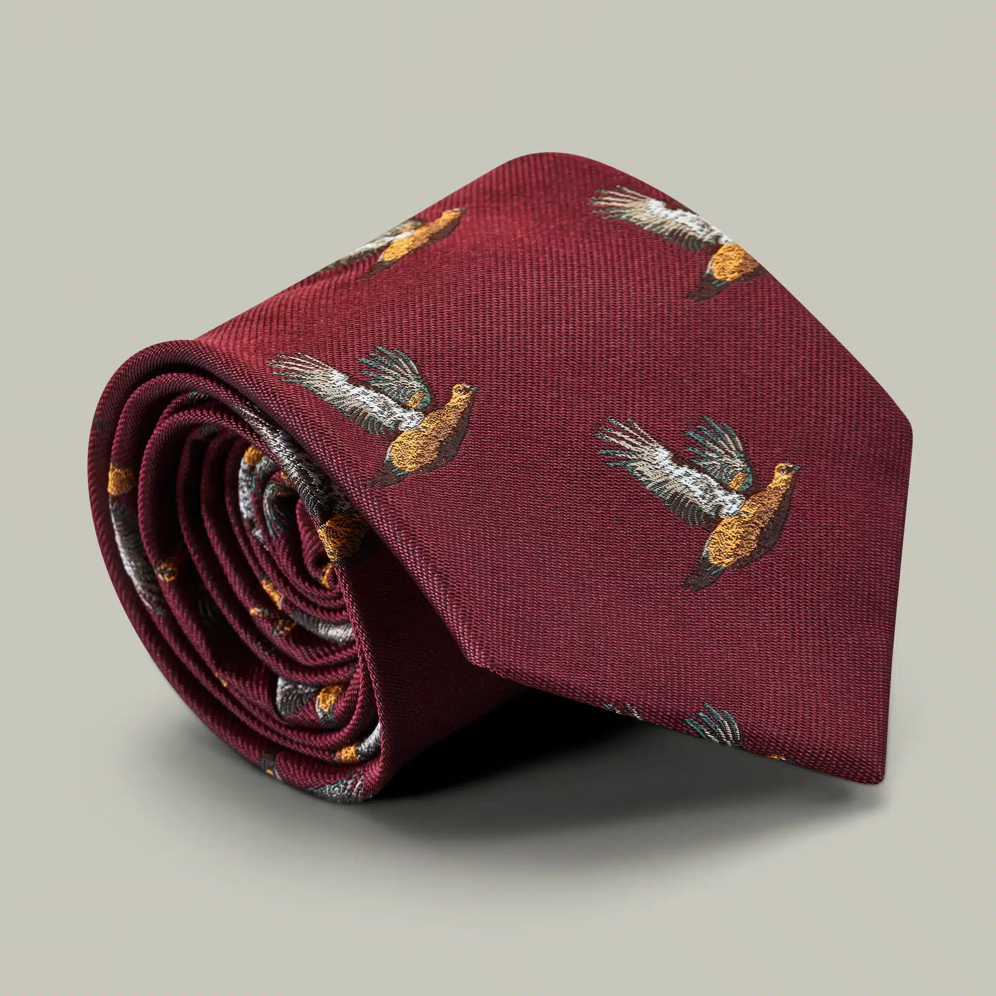 H&H <br> Harrow Silk Woven Tie - Flying Grouse - Berry