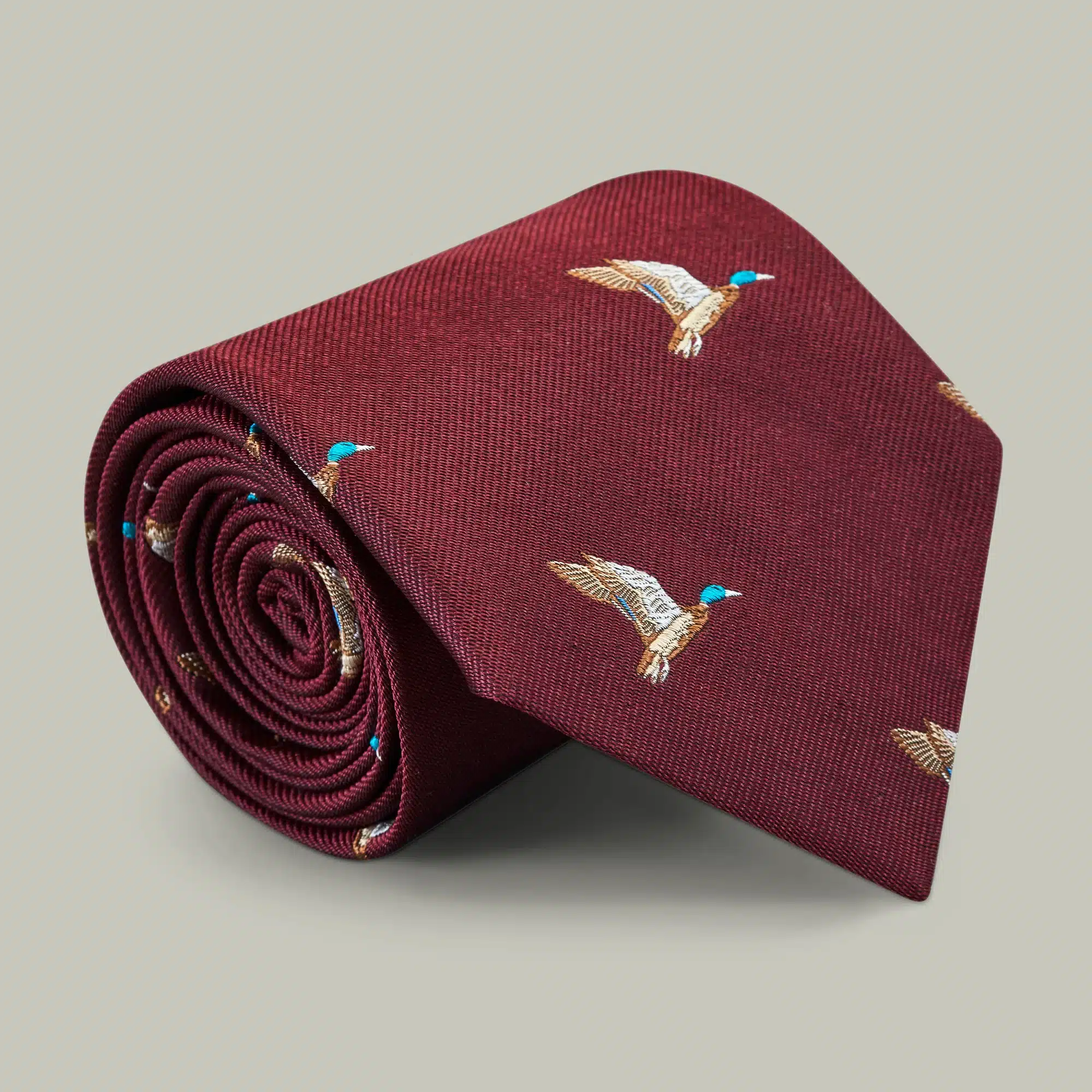 H&H <br> Harrow Silk Woven Tie - Flying Mallard - Berry
