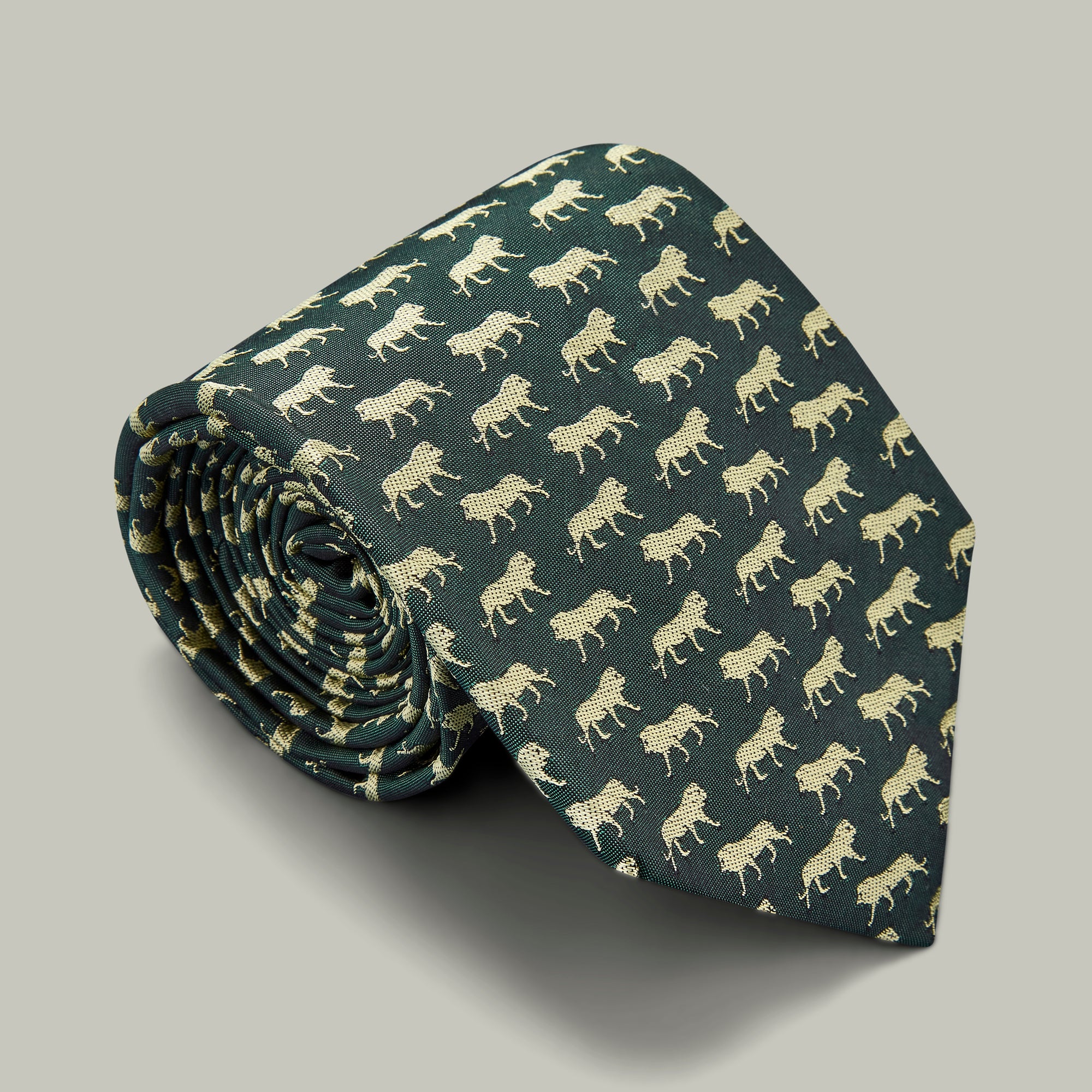 H&H <br> Harrow Silk Woven Tie Lion - H&H Green
